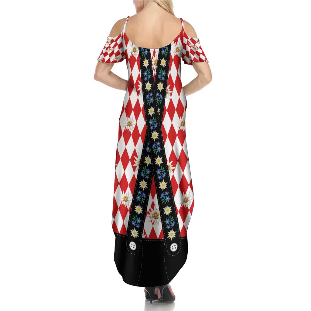Bavaria Traditional Lederhosen Costume Summer Maxi Dress Bavaria Emblem -  Red Plaid Pattern with Edelweiss Flowers - Wonder Print Shop