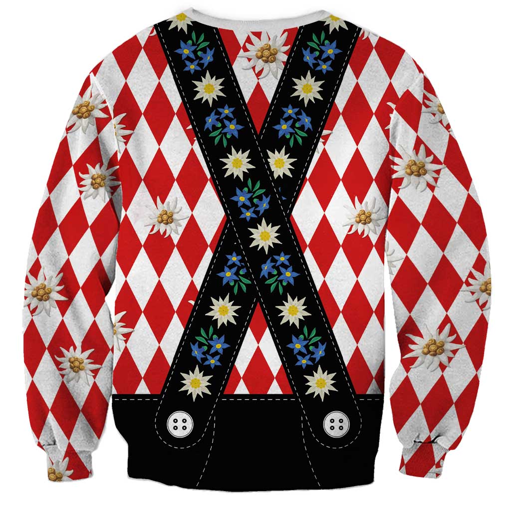 Bavaria Traditional Lederhosen Costume Sweatshirt Bavaria Emblem -  Red Plaid Pattern with Edelweiss Flowers - Wonder Print Shop