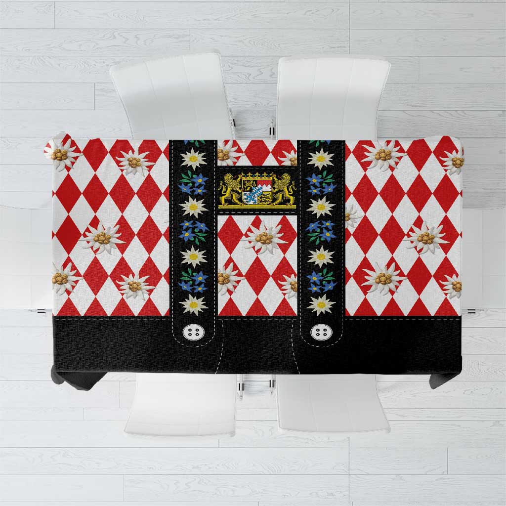 Bavaria Traditional Lederhosen Costume Tablecloth Bavaria Emblem -  Red Plaid Pattern with Edelweiss Flowers - Wonder Print Shop