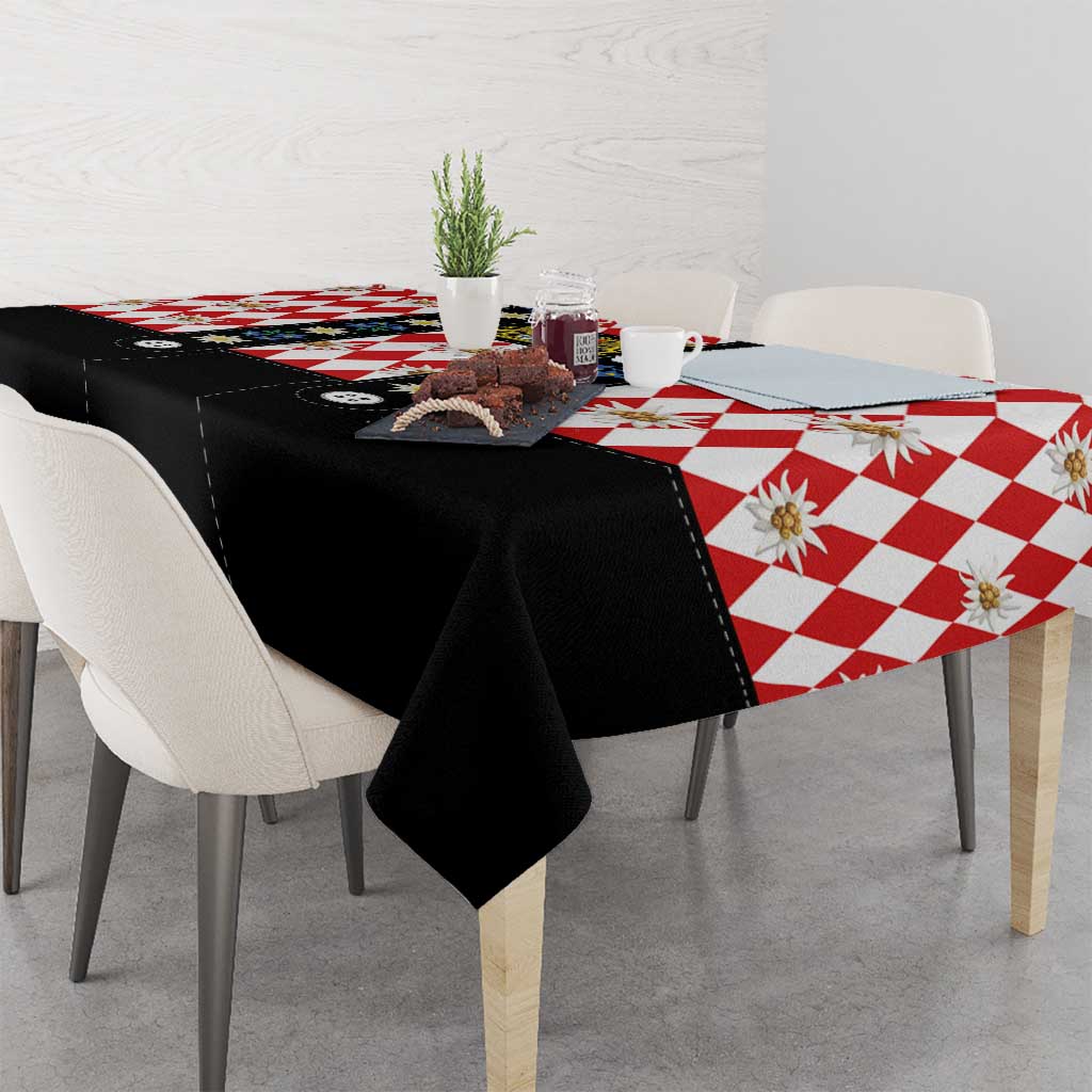 Bavaria Traditional Lederhosen Costume Tablecloth Bavaria Emblem -  Red Plaid Pattern with Edelweiss Flowers - Wonder Print Shop
