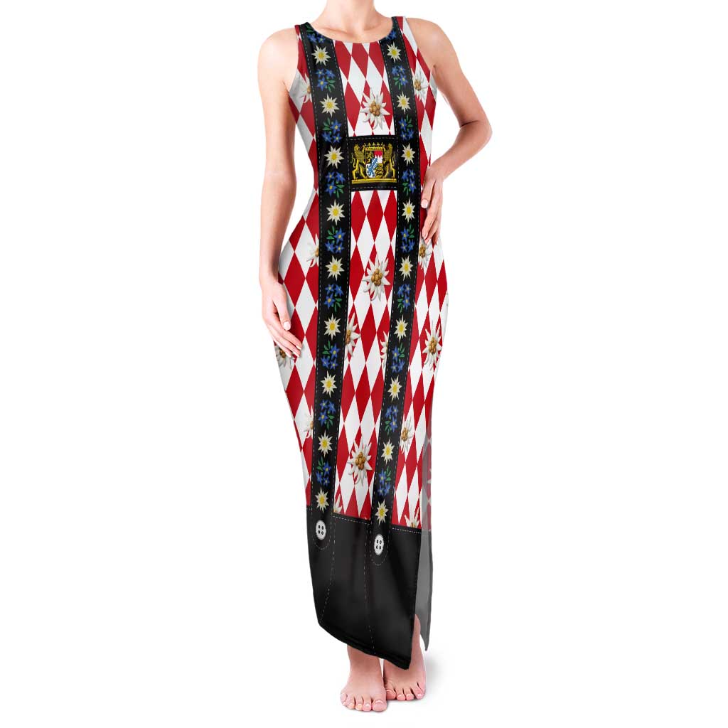 Bavaria Traditional Lederhosen Costume Tank Maxi Dress Bavaria Emblem -  Red Plaid Pattern with Edelweiss Flowers - Wonder Print Shop