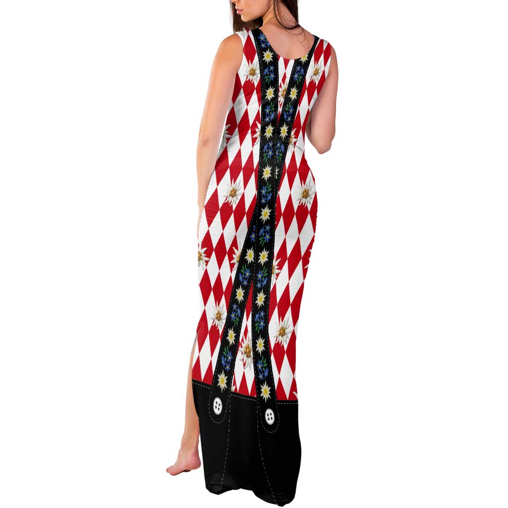 Bavaria Traditional Lederhosen Costume Tank Maxi Dress Bavaria Emblem -  Red Plaid Pattern with Edelweiss Flowers - Wonder Print Shop
