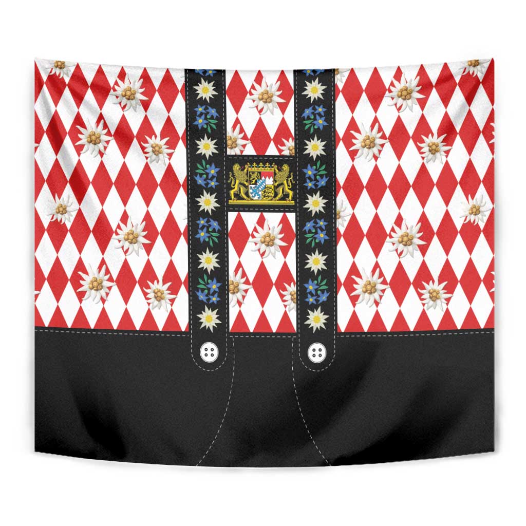 Bavaria Traditional Lederhosen Costume Tapestry Bavaria Emblem -  Red Plaid Pattern with Edelweiss Flowers - Wonder Print Shop