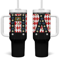 Traditional Bavarian Costume - Lederhosen Tumbler With Handle Bavaria Emblem -  Red Plaid Pattern with Edelweiss Flowers - Wonder Print Shop