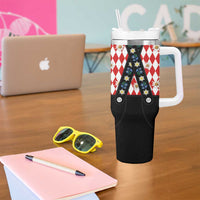 Traditional Bavarian Costume - Lederhosen Tumbler With Handle Bavaria Emblem -  Red Plaid Pattern with Edelweiss Flowers - Wonder Print Shop