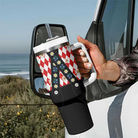 Traditional Bavarian Costume - Lederhosen Tumbler With Handle Bavaria Emblem -  Red Plaid Pattern with Edelweiss Flowers - Wonder Print Shop