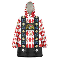 Bavaria Traditional Lederhosen Costume Wearable Blanket Hoodie Bavaria Emblem -  Red Plaid Pattern with Edelweiss Flowers - Wonder Print Shop