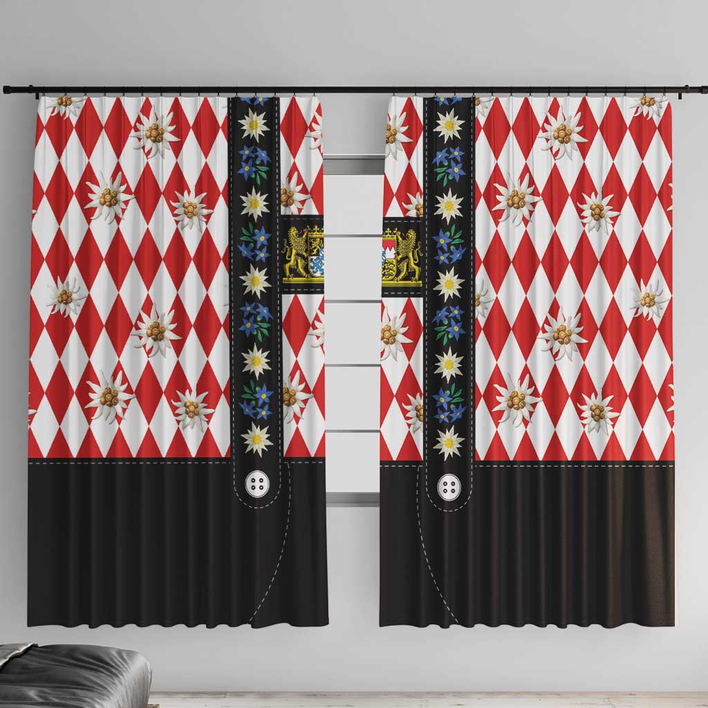 Bavaria Traditional Lederhosen Costume Window Curtain Bavaria Emblem -  Red Plaid Pattern with Edelweiss Flowers - Wonder Print Shop