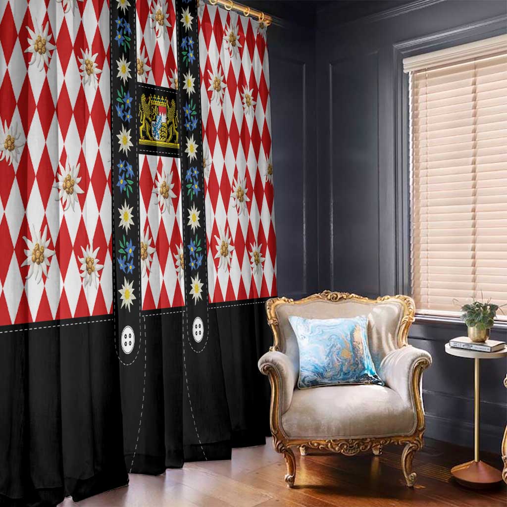 Bavaria Traditional Lederhosen Costume Window Curtain Bavaria Emblem -  Red Plaid Pattern with Edelweiss Flowers - Wonder Print Shop