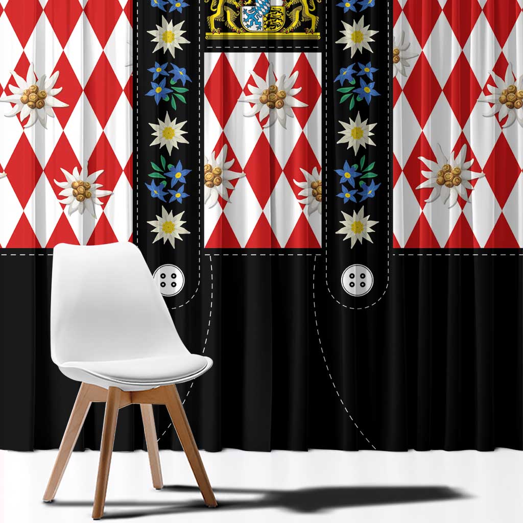 Bavaria Traditional Lederhosen Costume Window Curtain Bavaria Emblem -  Red Plaid Pattern with Edelweiss Flowers - Wonder Print Shop