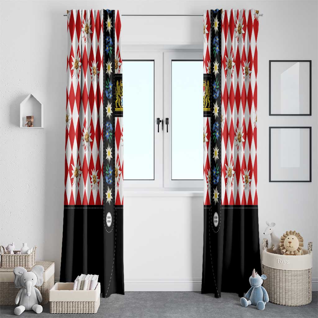 Bavaria Traditional Lederhosen Costume Window Curtain Bavaria Emblem -  Red Plaid Pattern with Edelweiss Flowers - Wonder Print Shop
