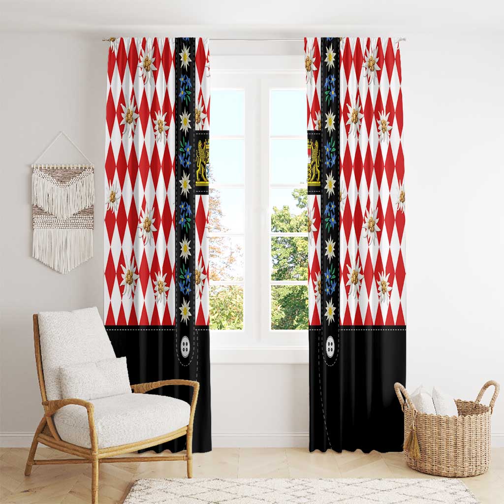 Bavaria Traditional Lederhosen Costume Window Curtain Bavaria Emblem -  Red Plaid Pattern with Edelweiss Flowers - Wonder Print Shop