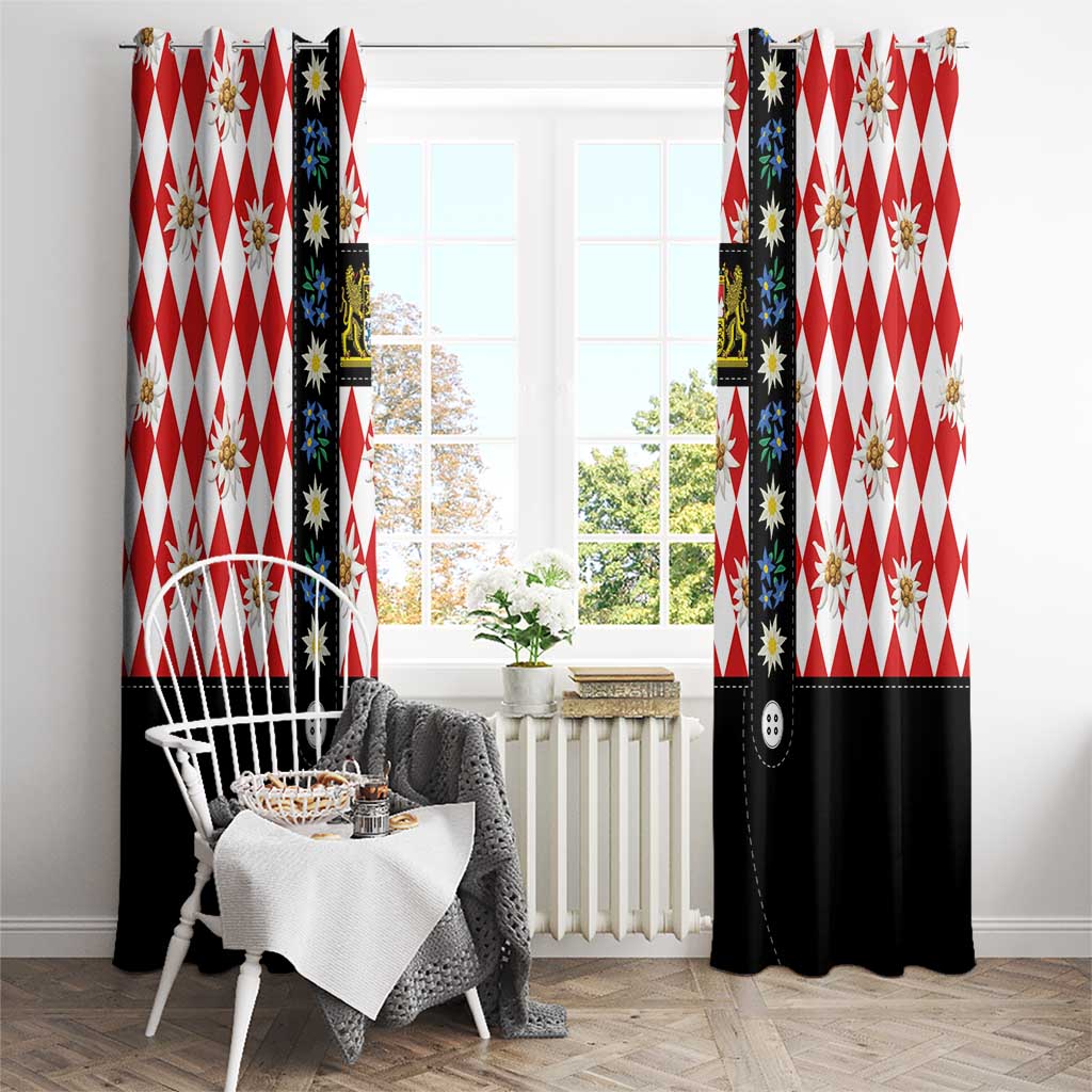 Bavaria Traditional Lederhosen Costume Window Curtain Bavaria Emblem -  Red Plaid Pattern with Edelweiss Flowers - Wonder Print Shop