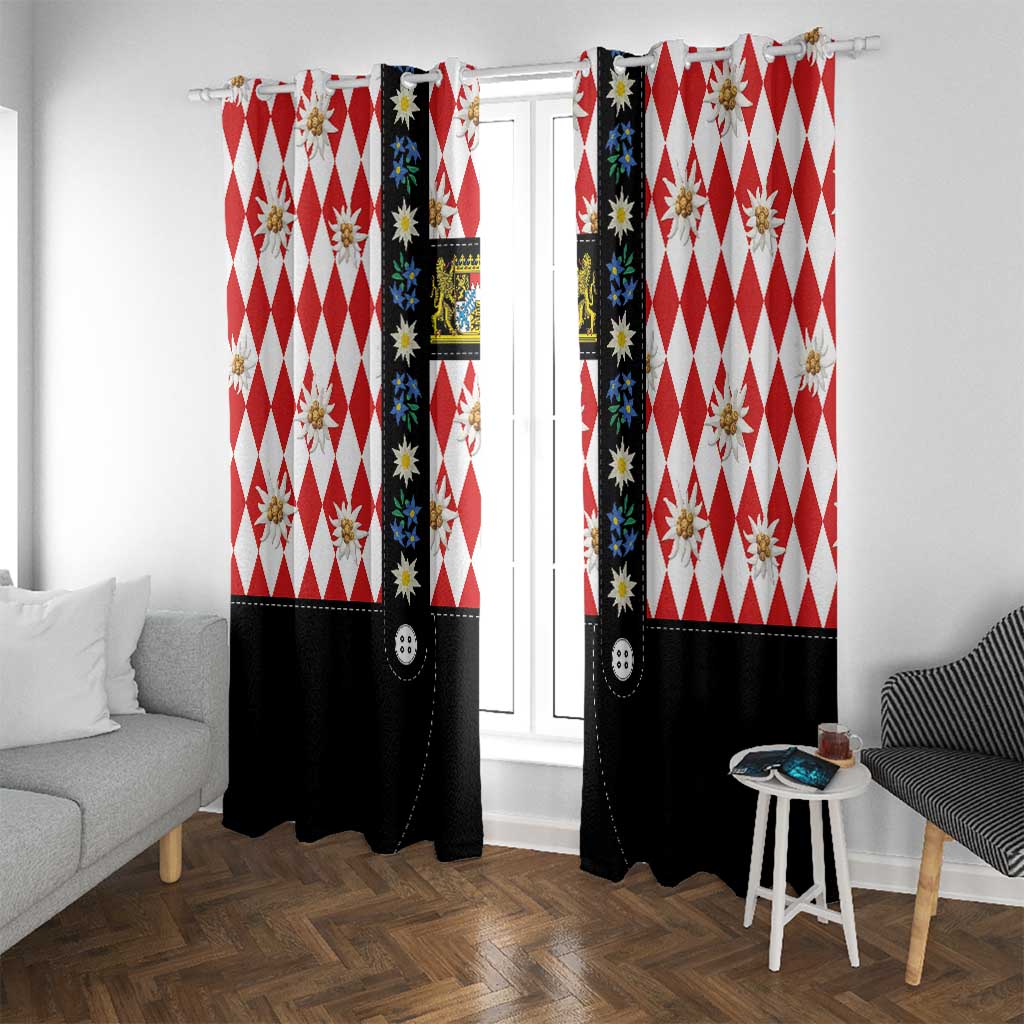 Bavaria Traditional Lederhosen Costume Window Curtain Bavaria Emblem -  Red Plaid Pattern with Edelweiss Flowers - Wonder Print Shop