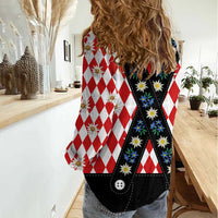 Bavaria Traditional Lederhosen Costume Women Casual Shirt Bavaria Emblem -  Red Plaid Pattern with Edelweiss Flowers - Wonder Print Shop