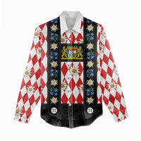 Bavaria Traditional Lederhosen Costume Women Casual Shirt Bavaria Emblem -  Red Plaid Pattern with Edelweiss Flowers - Wonder Print Shop