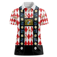 Bavaria Traditional Lederhosen Costume Women Polo Shirt Bavaria Emblem -  Red Plaid Pattern with Edelweiss Flowers - Wonder Print Shop
