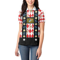 Bavaria Traditional Lederhosen Costume Women Polo Shirt Bavaria Emblem -  Red Plaid Pattern with Edelweiss Flowers - Wonder Print Shop