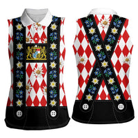 Bavaria Traditional Lederhosen Costume Women Sleeveless Polo Shirt Bavaria Emblem -  Red Plaid Pattern with Edelweiss Flowers - Wonder Print Shop