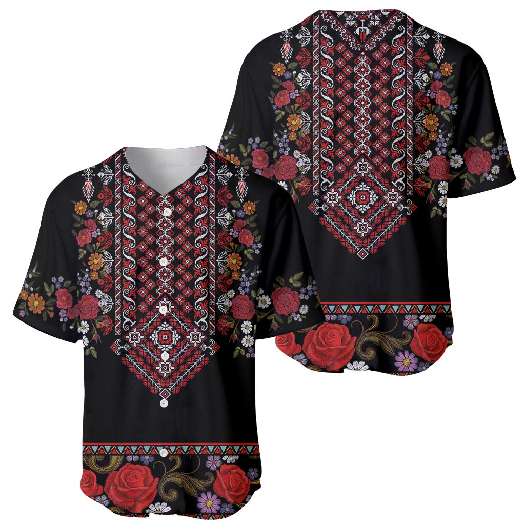 Traditional Romanian Costume - Costum Popular Baseball Jersey Traditional Romanian Motif and Folk Floral Embroidery Style