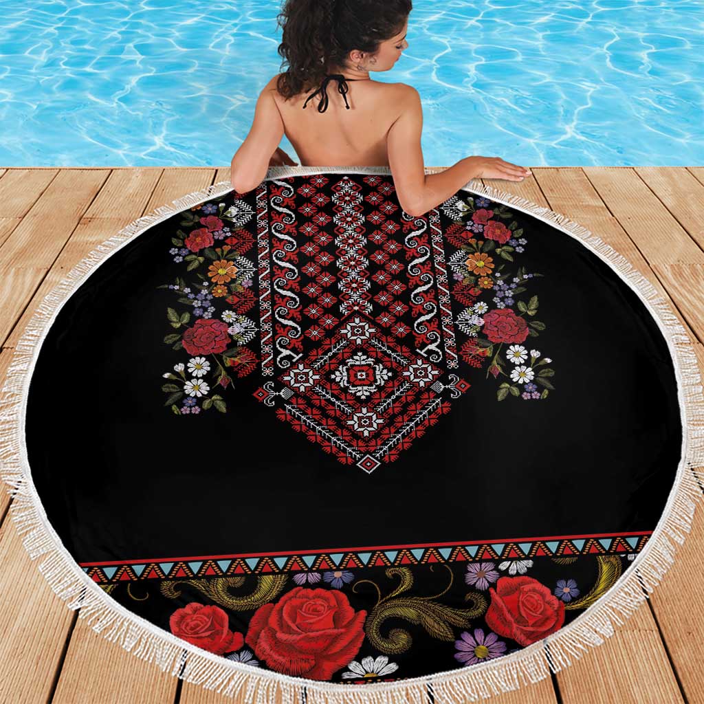 Traditional Romanian Costume - Costum Popular Beach Blanket Traditional Romanian Motif and Folk Floral Embroidery Style