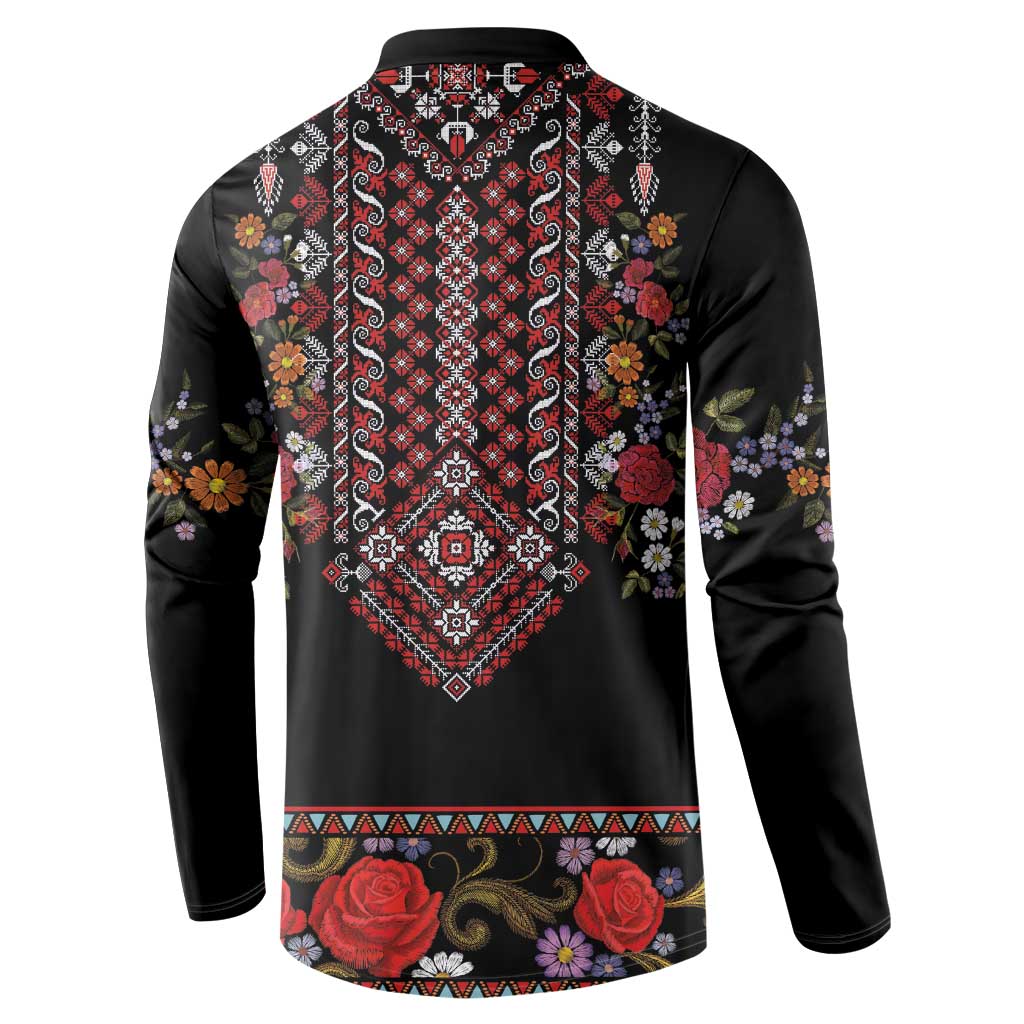 Traditional Romanian Costume - Costum Popular Button Sweatshirt Traditional Romanian Motif and Folk Floral Embroidery Style