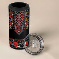 Traditional Romanian Costume - Costum Popular 4 in 1 Can Cooler Tumbler Traditional Romanian Motif and Folk Floral Embroidery Style