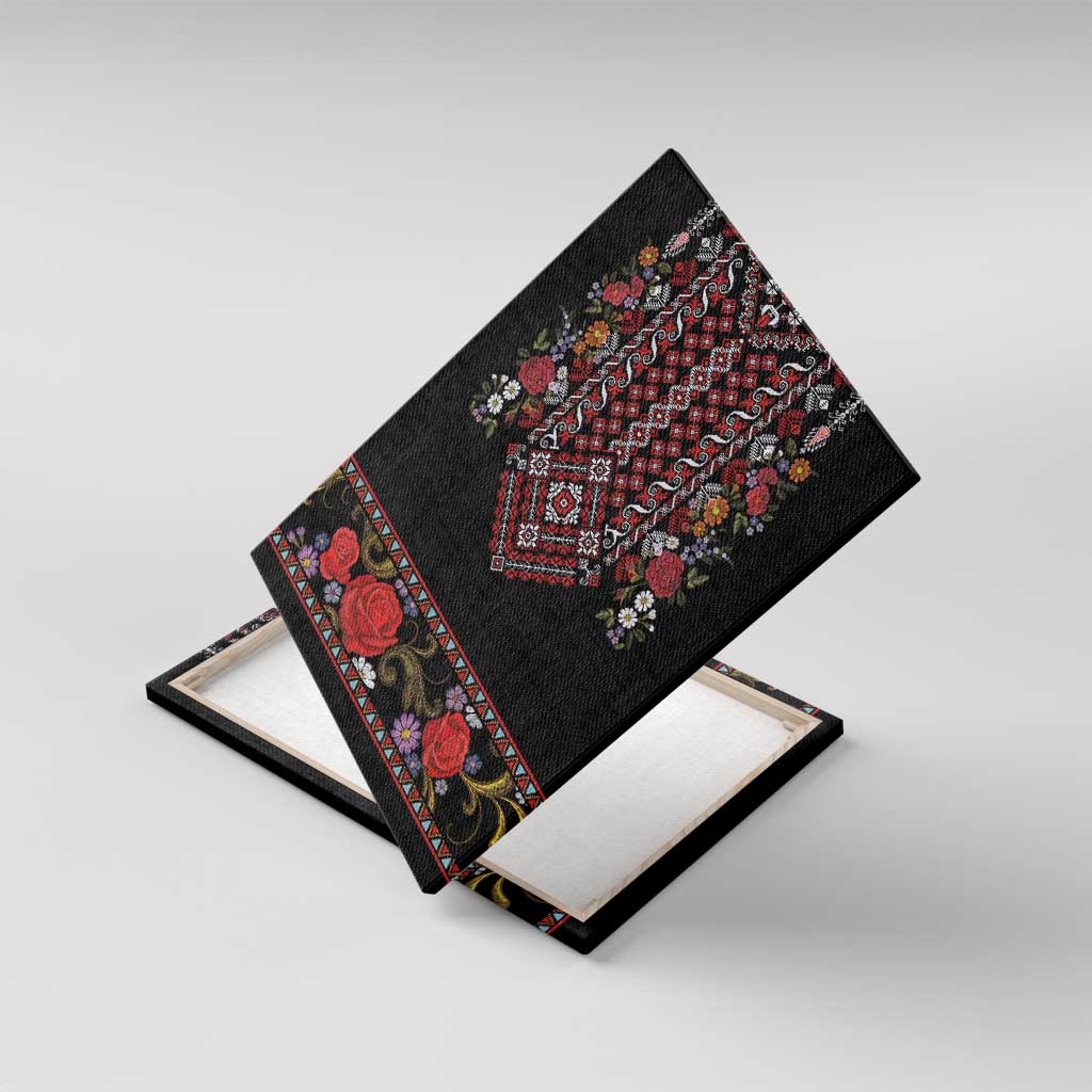 Traditional Romanian Costume - Costum Popular Canvas Wall Art Traditional Romanian Motif and Folk Floral Embroidery Style