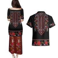 Traditional Romanian Costume - Costum Popular Couples Matching Puletasi and Hawaiian Shirt Traditional Romanian Motif and Folk Floral Embroidery Style