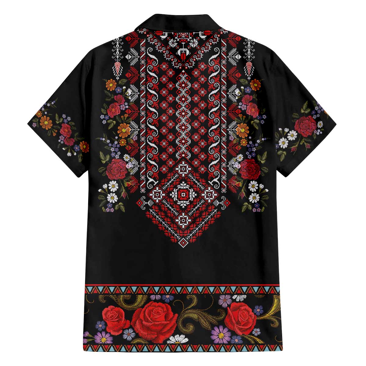 Traditional Romanian Costume - Costum Popular Family Matching Off The Shoulder Long Sleeve Dress and Hawaiian Shirt Traditional Romanian Motif and Folk Floral Embroidery Style