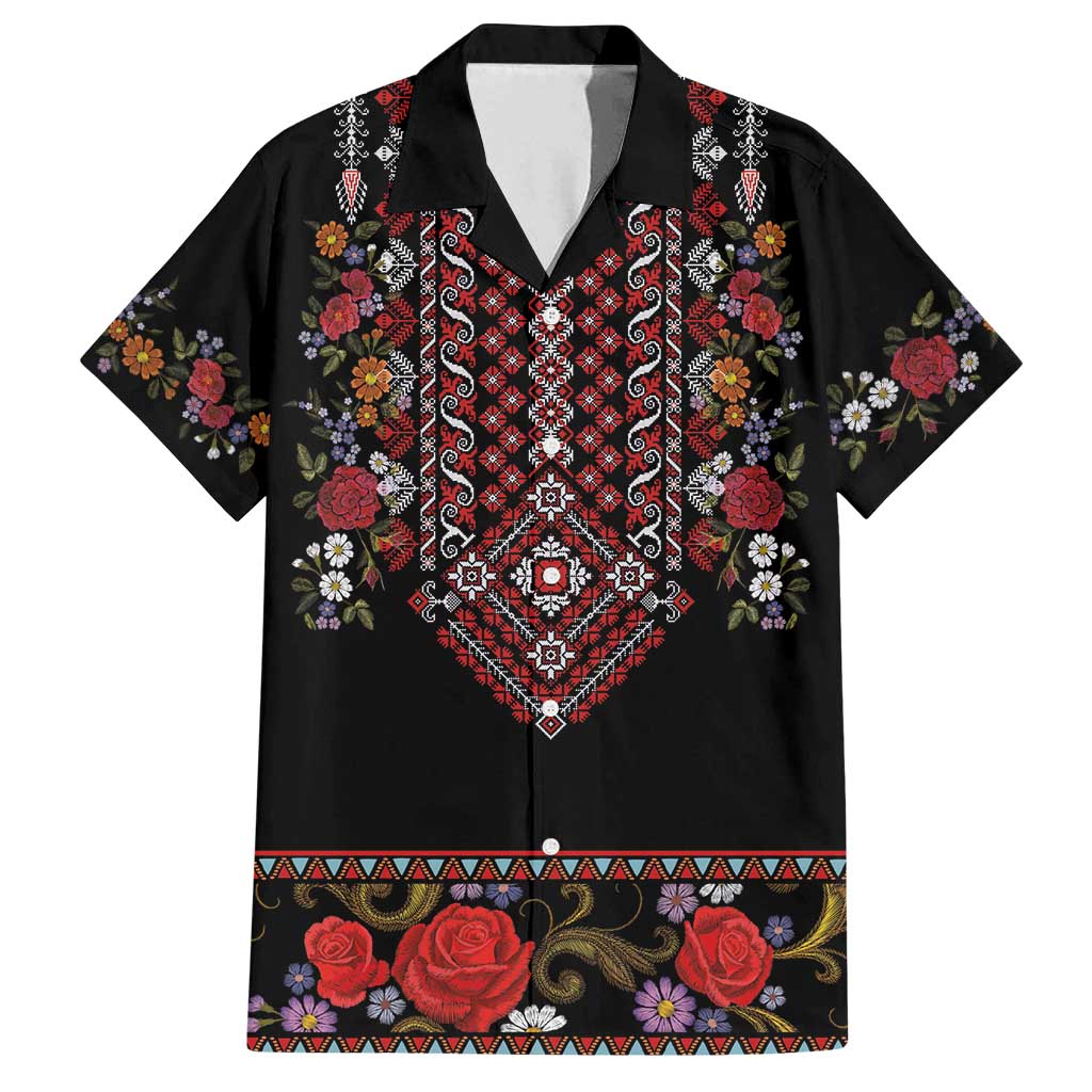 Traditional Romanian Costume - Costum Popular Family Matching Off Shoulder Maxi Dress and Hawaiian Shirt Traditional Romanian Motif and Folk Floral Embroidery Style - Wonder Print Shop