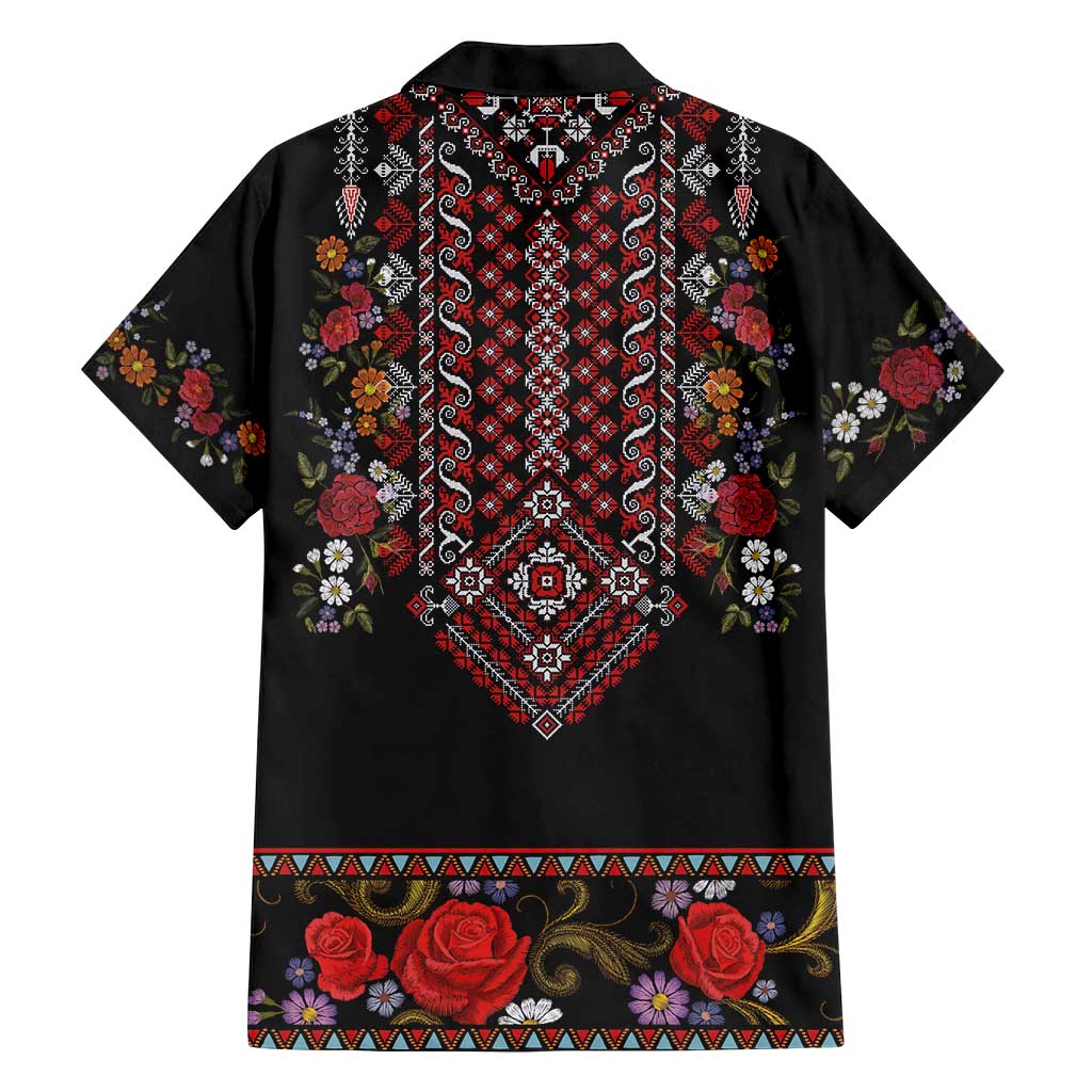 Traditional Romanian Costume - Costum Popular Family Matching Off Shoulder Maxi Dress and Hawaiian Shirt Traditional Romanian Motif and Folk Floral Embroidery Style - Wonder Print Shop