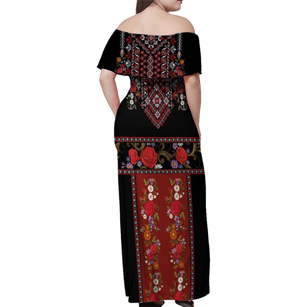 Traditional Romanian Costume - Costum Popular Family Matching Off Shoulder Maxi Dress and Hawaiian Shirt Traditional Romanian Motif and Folk Floral Embroidery Style - Wonder Print Shop
