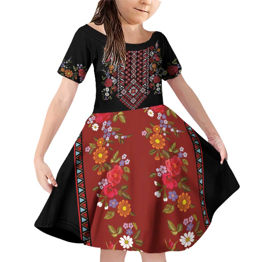 Traditional Romanian Costume - Costum Popular Family Matching Off Shoulder Short Dress and Hawaiian Shirt Traditional Romanian Motif and Folk Floral Embroidery Style - Wonder Print Shop