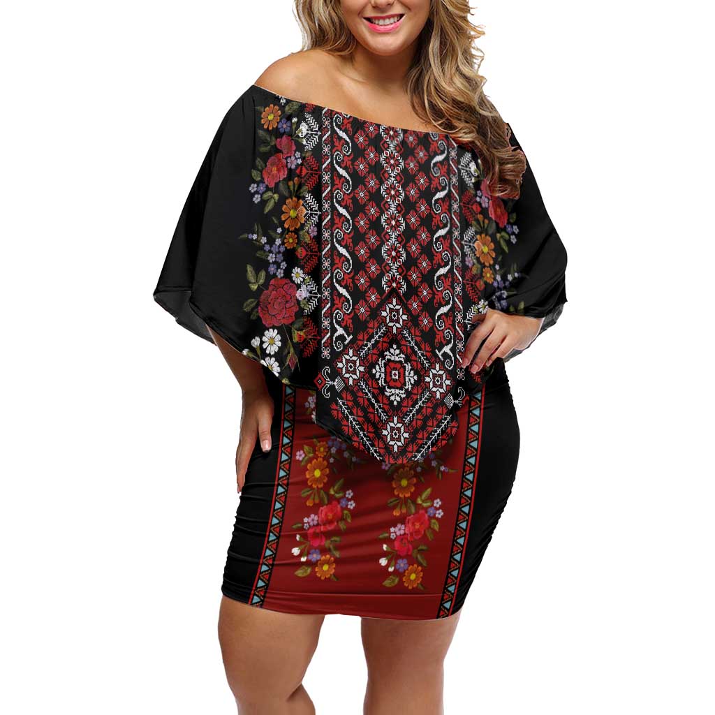 Traditional Romanian Costume - Costum Popular Family Matching Off Shoulder Short Dress and Hawaiian Shirt Traditional Romanian Motif and Folk Floral Embroidery Style - Wonder Print Shop