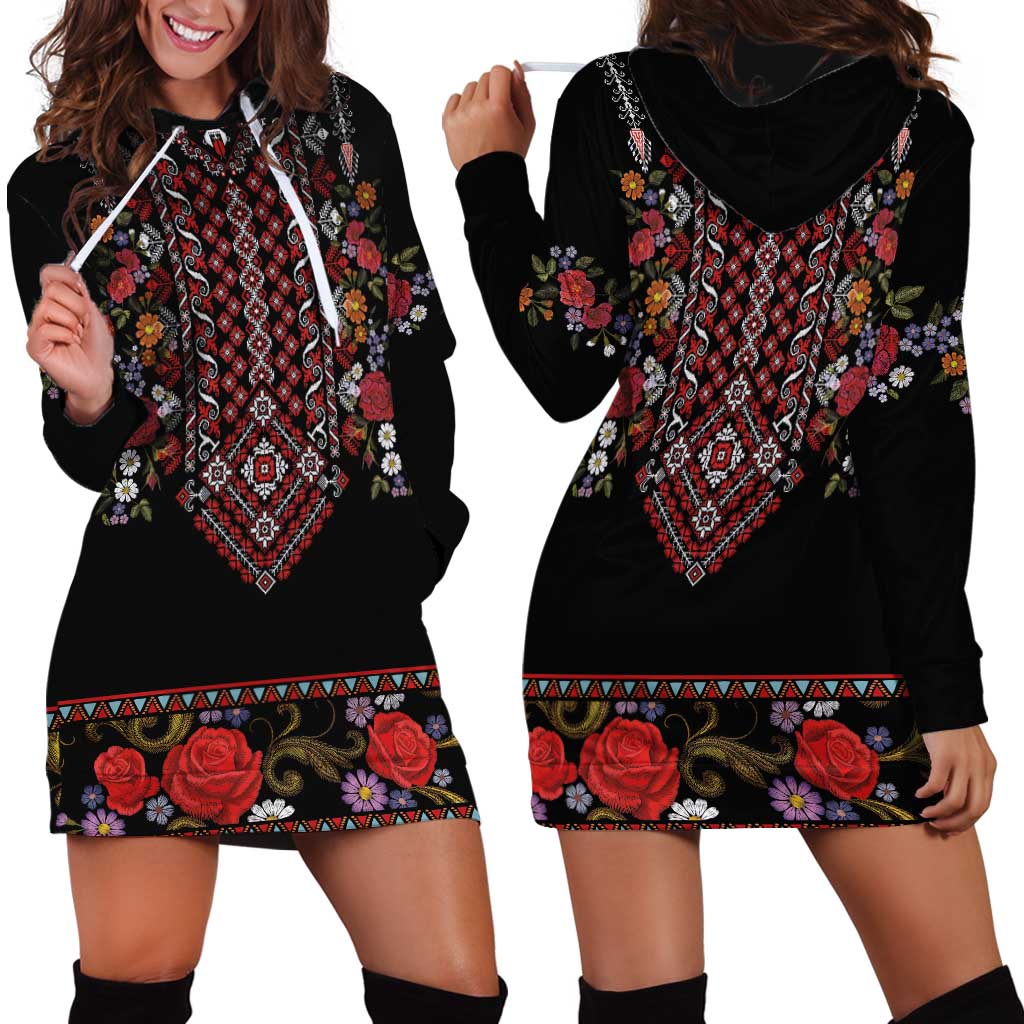 Traditional Romanian Costume - Costum Popular Hoodie Dress Traditional Romanian Motif and Folk Floral Embroidery Style - Wonder Print Shop
