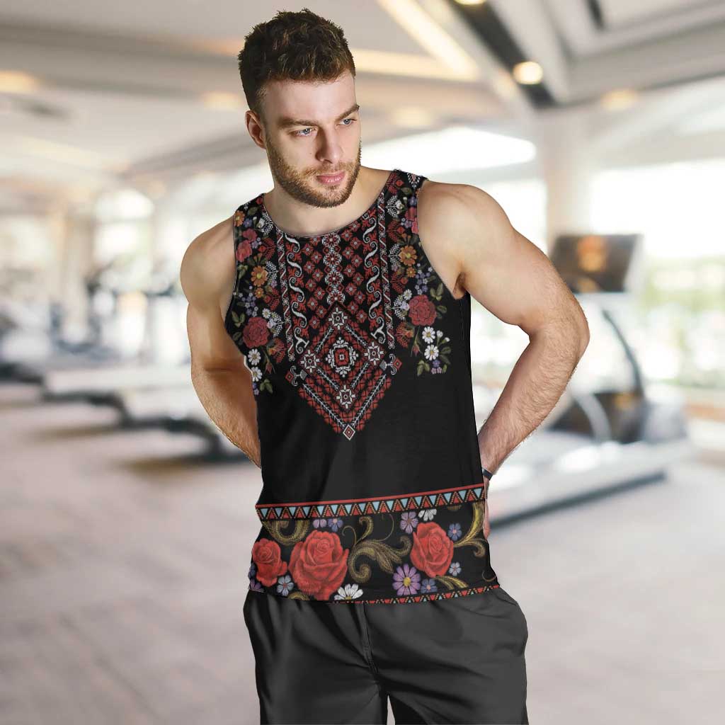 Traditional Romanian Costume - Costum Popular Men Tank Top Traditional Romanian Motif and Folk Floral Embroidery Style - Wonder Print Shop