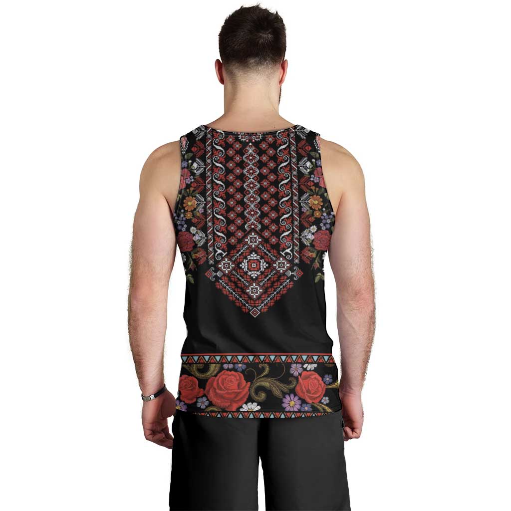 Traditional Romanian Costume - Costum Popular Men Tank Top Traditional Romanian Motif and Folk Floral Embroidery Style - Wonder Print Shop