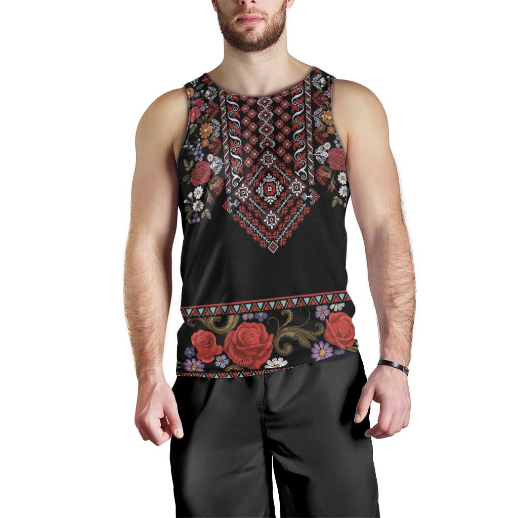 Traditional Romanian Costume - Costum Popular Men Tank Top Traditional Romanian Motif and Folk Floral Embroidery Style - Wonder Print Shop