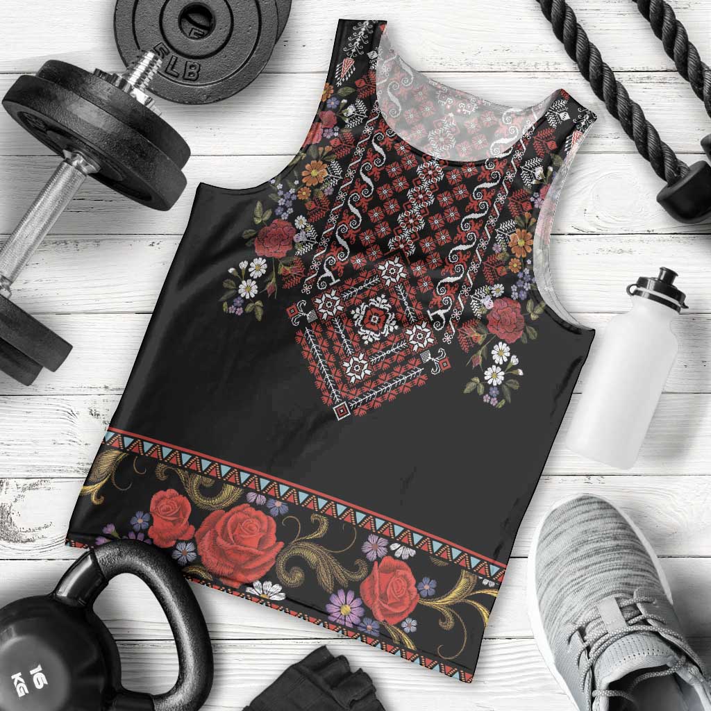 Traditional Romanian Costume - Costum Popular Men Tank Top Traditional Romanian Motif and Folk Floral Embroidery Style - Wonder Print Shop