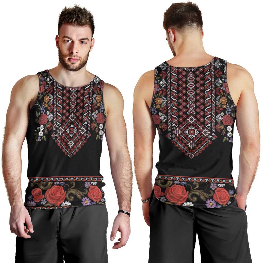 Traditional Romanian Costume - Costum Popular Men Tank Top Traditional Romanian Motif and Folk Floral Embroidery Style - Wonder Print Shop