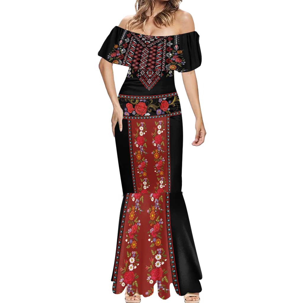 Traditional Romanian Costume - Costum Popular Mermaid Dress Traditional Romanian Motif and Folk Floral Embroidery Style - Wonder Print Shop