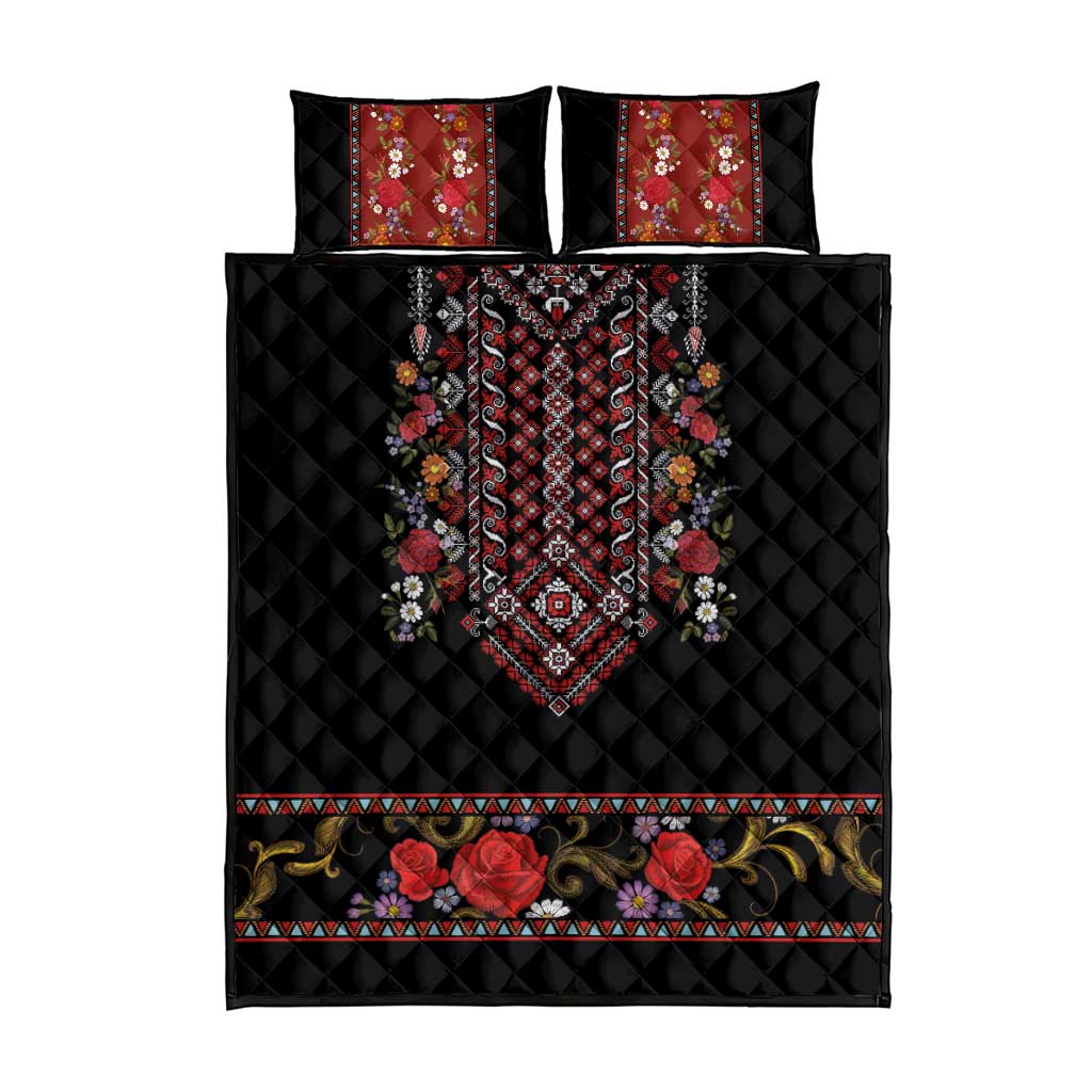 Traditional Romanian Costume - Costum Popular Quilt Bed Set Traditional Romanian Motif and Folk Floral Embroidery Style - Wonder Print Shop