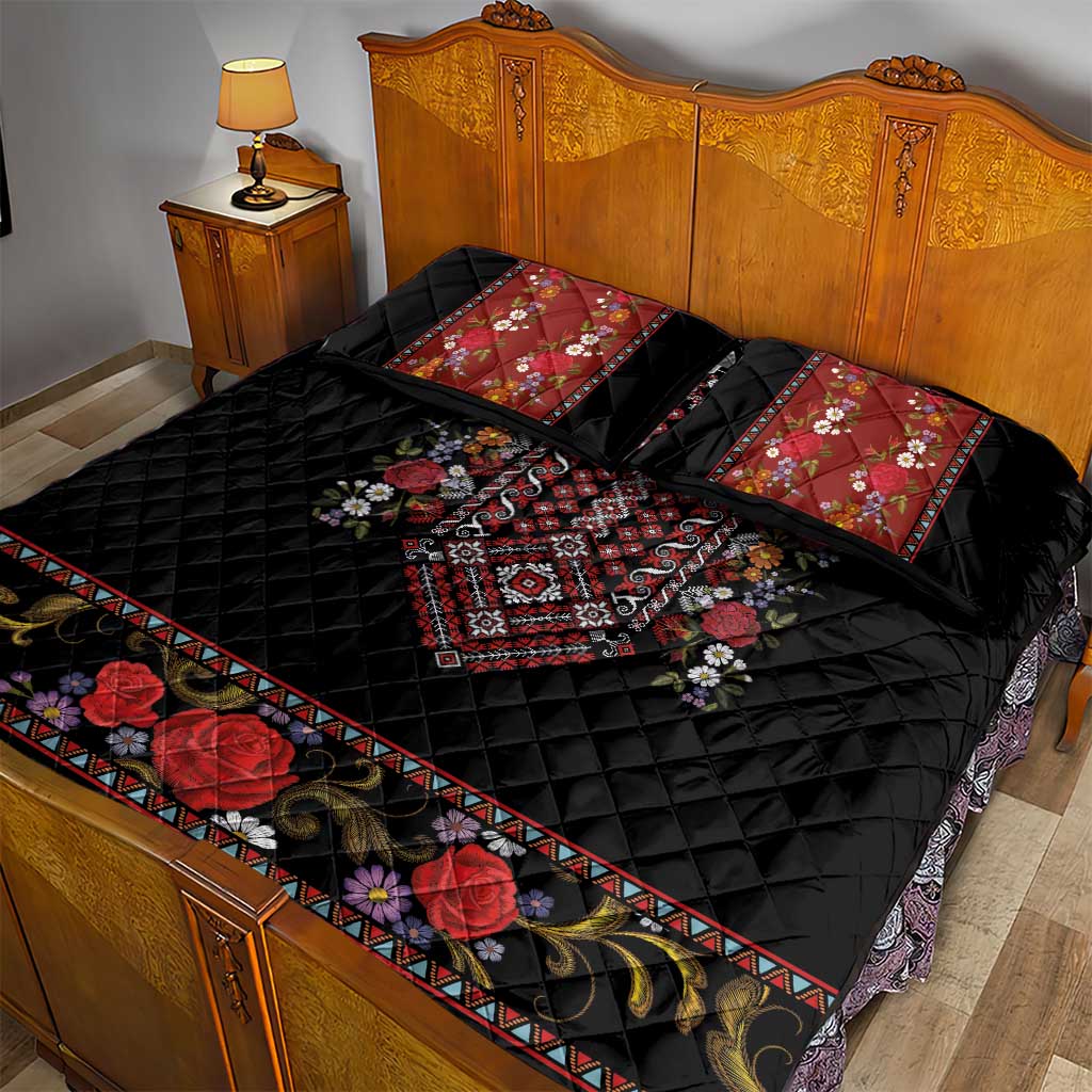 Traditional Romanian Costume - Costum Popular Quilt Bed Set Traditional Romanian Motif and Folk Floral Embroidery Style - Wonder Print Shop