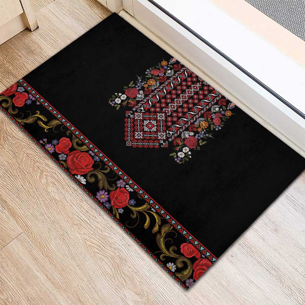 Traditional Romanian Costume - Costum Popular Rubber Doormat Traditional Romanian Motif and Folk Floral Embroidery Style - Wonder Print Shop