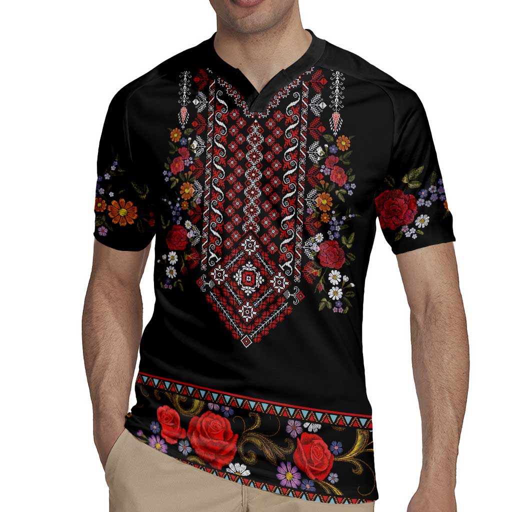 Traditional Romanian Costume - Costum Popular Rugby Jersey Traditional Romanian Motif and Folk Floral Embroidery Style - Wonder Print Shop