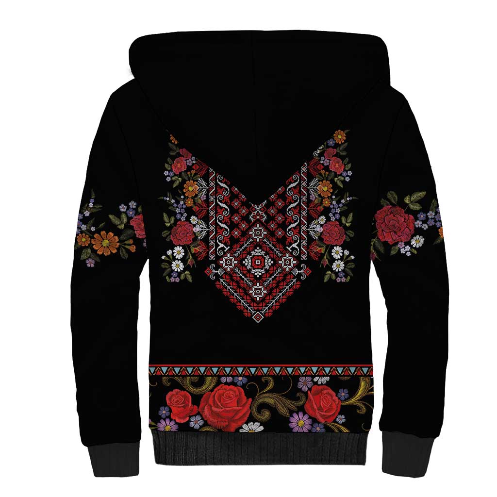 Traditional Romanian Costume - Costum Popular Sherpa Hoodie Traditional Romanian Motif and Folk Floral Embroidery Style - Wonder Print Shop