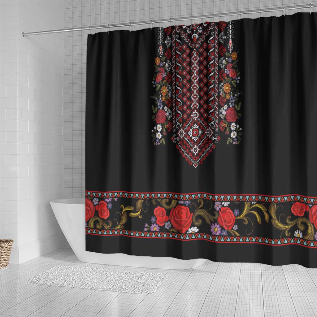Traditional Romanian Costume - Costum Popular Shower Curtain Traditional Romanian Motif and Folk Floral Embroidery Style - Wonder Print Shop