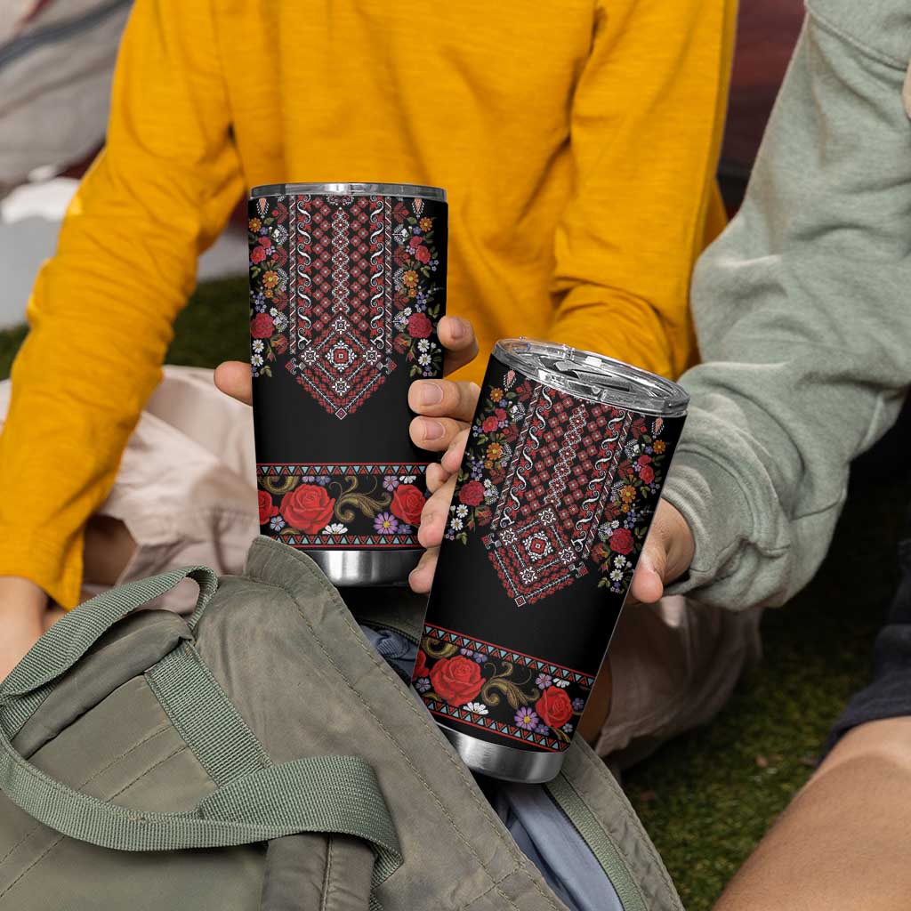 Traditional Romanian Costume - Costum Popular Tumbler Cup Traditional Romanian Motif and Folk Floral Embroidery Style - Wonder Print Shop