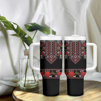 Traditional Romanian Costume - Costum Popular Tumbler With Handle Traditional Romanian Motif and Folk Floral Embroidery Style - Wonder Print Shop